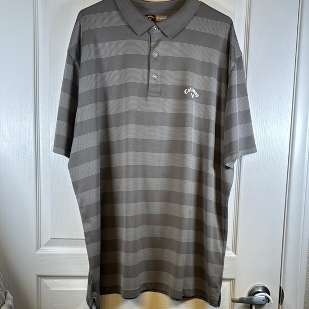Callaway Opti-Dri Gray White Stripe Golf Tennis Polo Shirt Size XXL EUC #5619